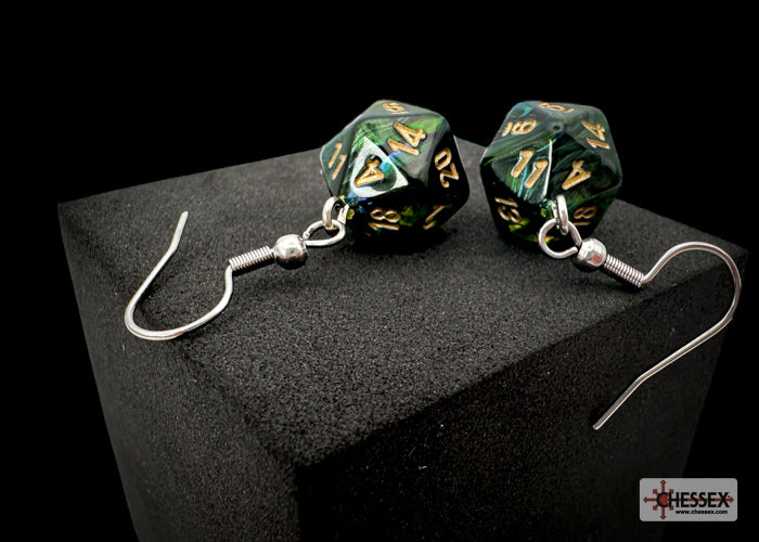 Hook Earrings Scarab® Jade Mini-Poly d20 Pair