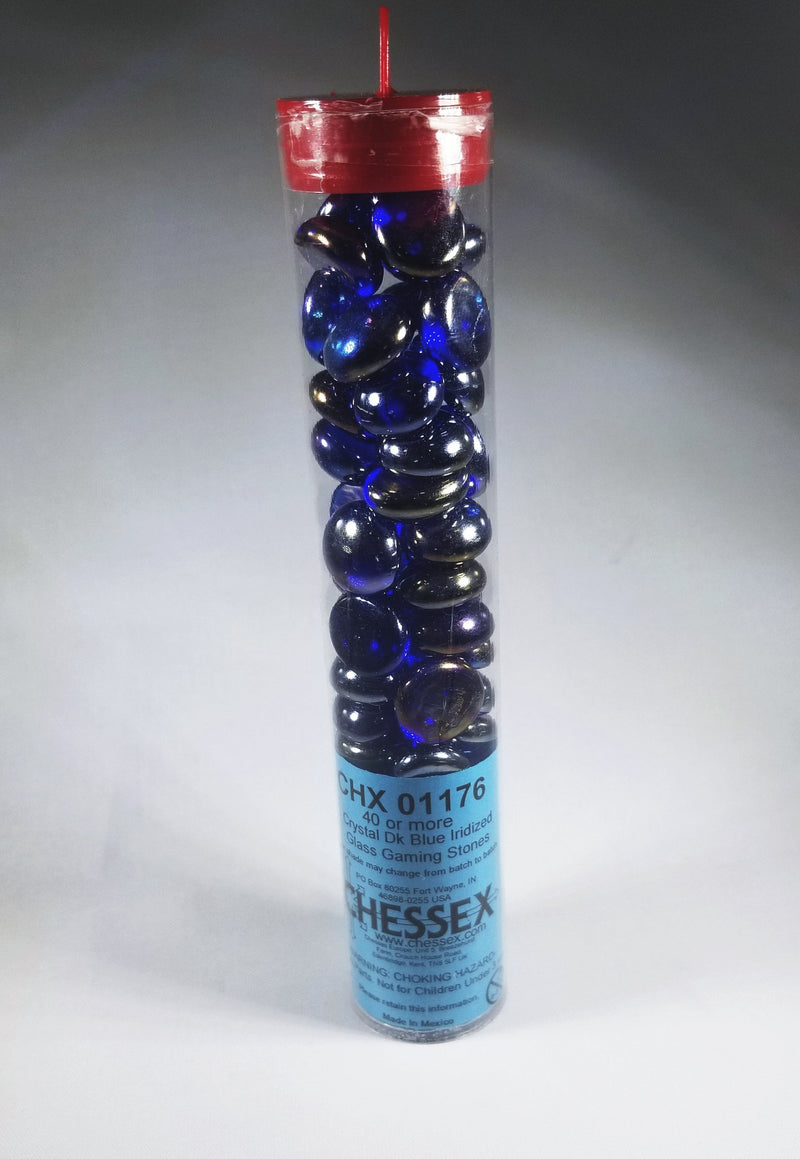 40+ Crystal Dk Blue Iridized Glass Gaming Stones Counters by Chessex