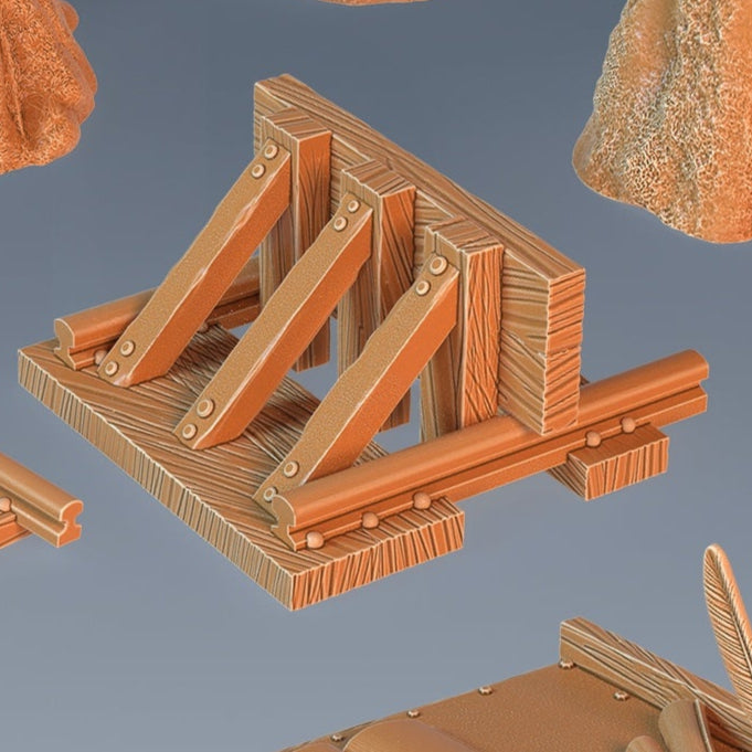 Dwarf Mine Carts and Tracks Scatter – Rails, Ore Wagons, Tables, and Terrain