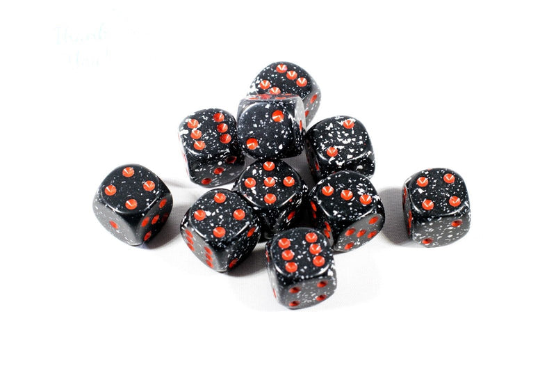 Space Speckled 16mm D6 Pipped | Black/White/Red (sold per die)