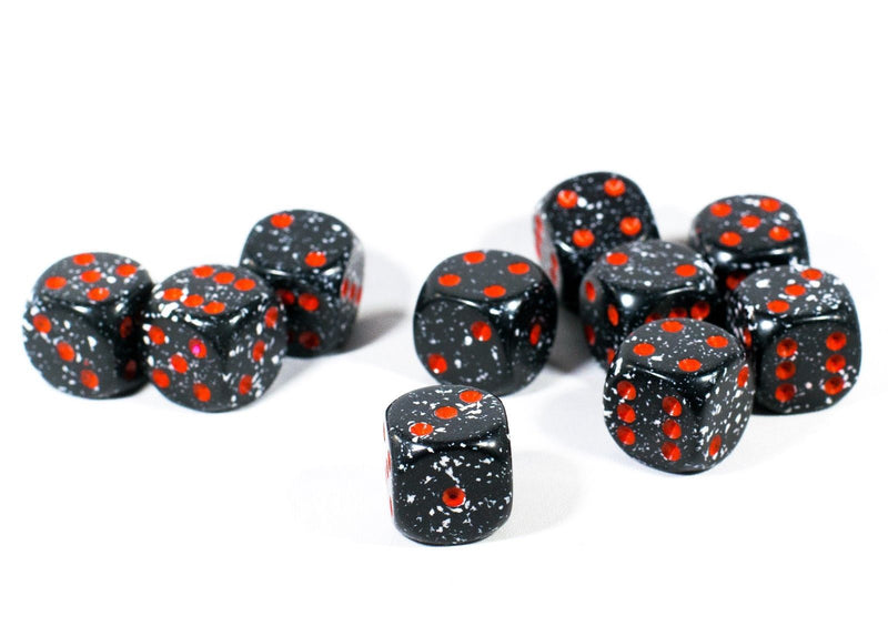 Space Speckled 16mm D6 Pipped | Black/White/Red (sold per die)