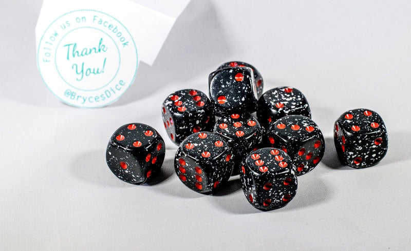 Space Speckled 16mm D6 Pipped | Black/White/Red (sold per die)