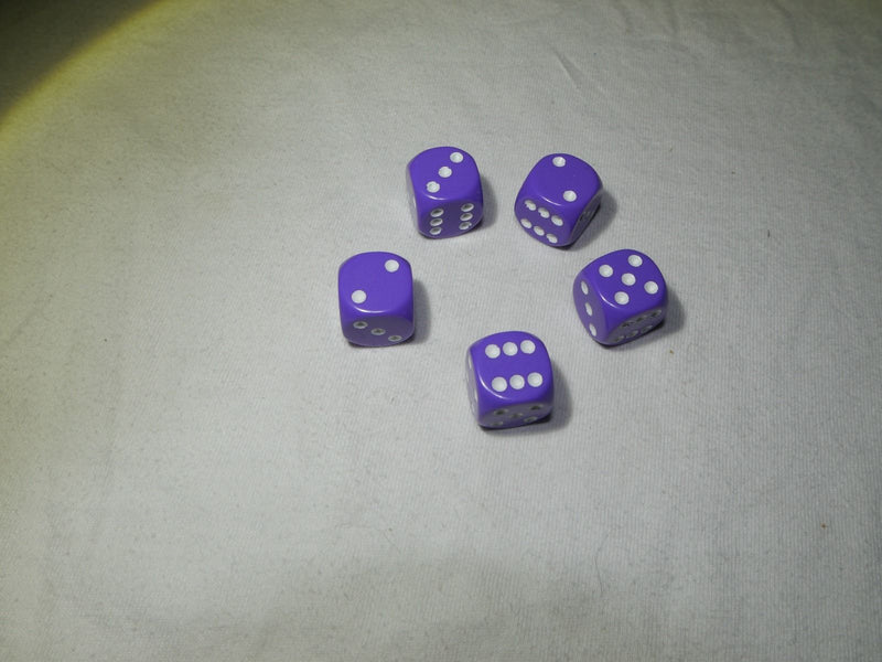 Opaque 16mm D6 RPG Chessex Dice (10 Dice) - Purple - Opaque Purple w/ White Pips