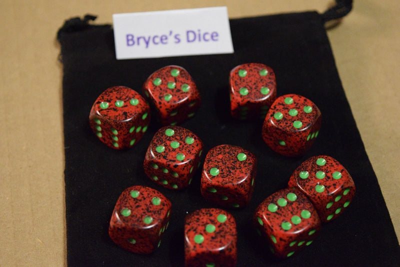 Strawberry Speckled 16mm D6 Pipped | Red/Black/Green (sold per piece)