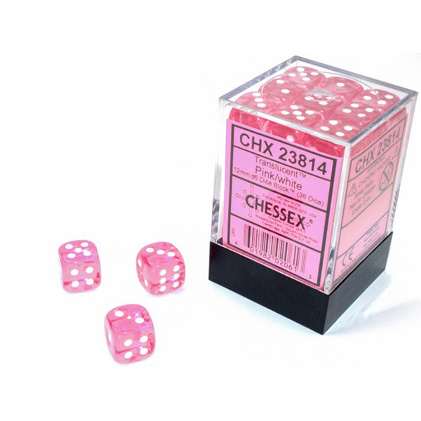 12mm 36d6 Translucent: Pink/White (Lab Dice 7)