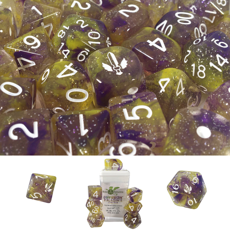 Role 4 Initiative Set of 7 Dice with Arch D4 Diffusion Paladins Oath with Symbol