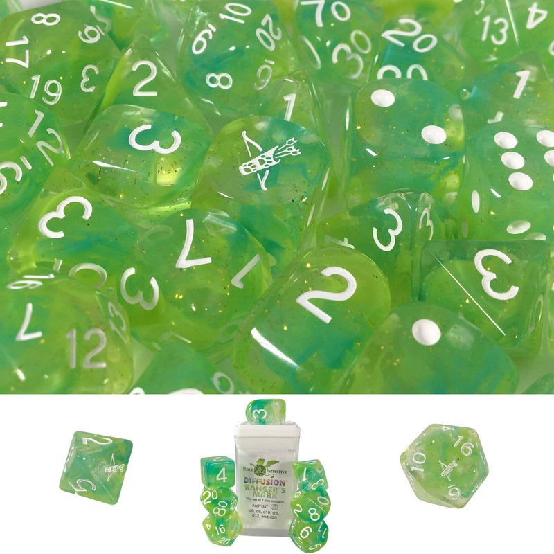 Role 4 Initiative Set of 7 Dice with Arch D4 Diffusion Rangers Mark with Symbol