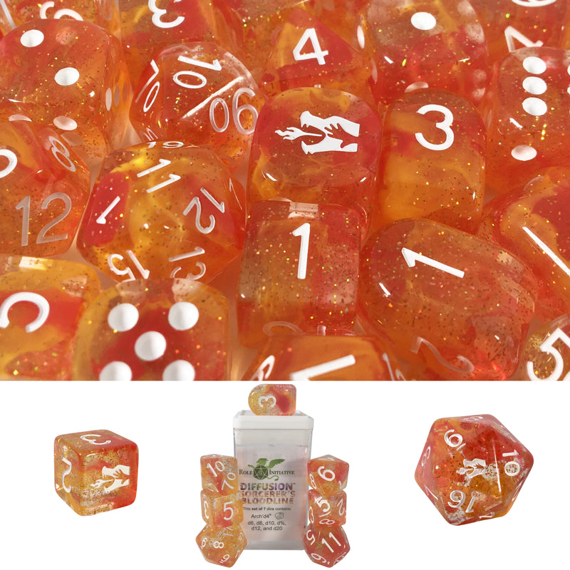 Role 4 Initiative Set of 7 Dice with Arch D4 Diffusion Sorcerers Bloodline with Symbol