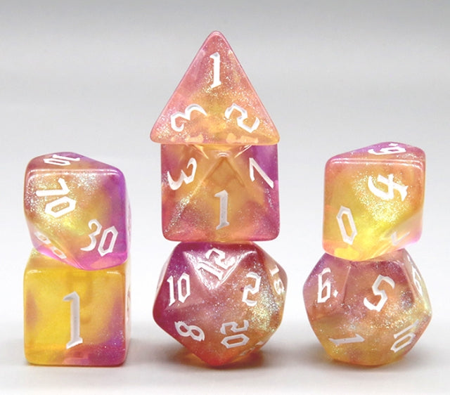Always Go Pink-Purple/Yellow 7-Dice Set RPG DND