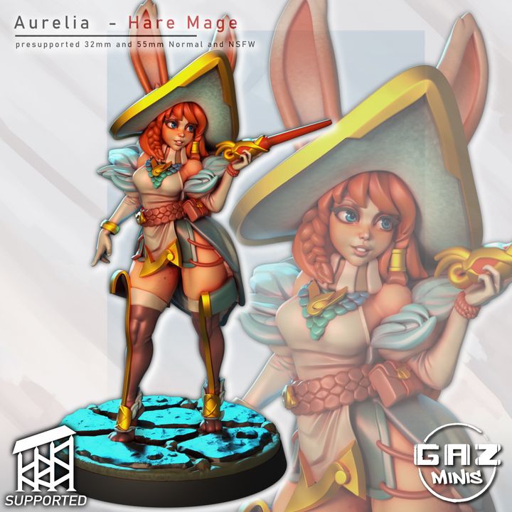 Aurelia - Hare Mage Miniature (32mm and 55mm, SFW/NSFW)