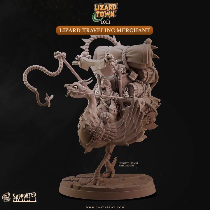 Lizard Traveling Merchant – Mounted Reptilian Trader Miniature