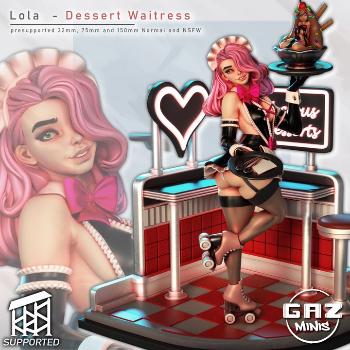 Lola - Dessert Waitress Miniature (32mm, 75mm, 150mm NSFW/SFW 18+)