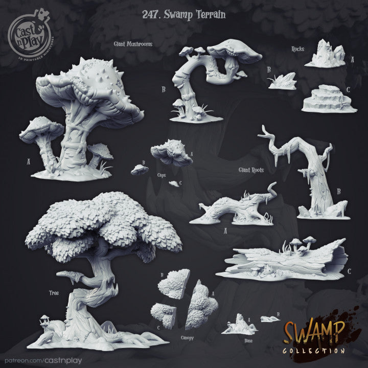 Swamp Scatter Terrain – Trees, Roots, and Mushrooms