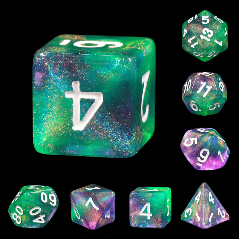 Potions Portion Green/Purple Glitter 7-Dice Set by HendgaDice