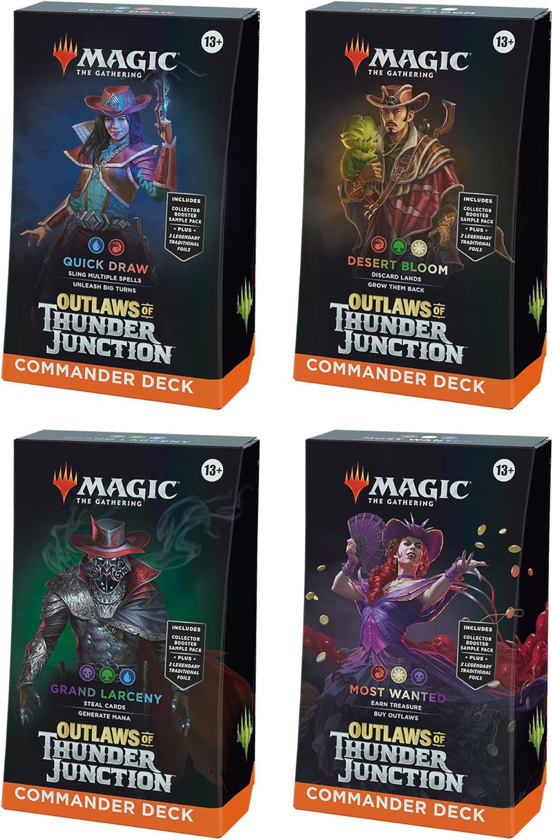 Magic: The Gathering Outlaws of Thunder Junction Commander Deck Bundle - Includes All 4 Decks (Quick Draw, Desert Bloom, Grand Larceny, and Most Wanted)