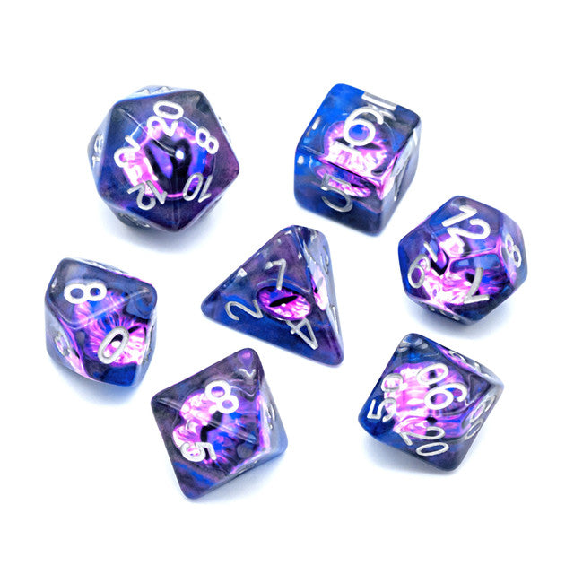 Purple Demon Eye Dragon Eye Dice 7-Dice Set Resin Dungeons and Dragons Dice