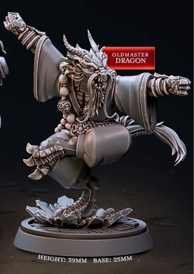 Zen Master Monks – Tabaxi, Goblin, and Dragonborn Martial Master Miniatures