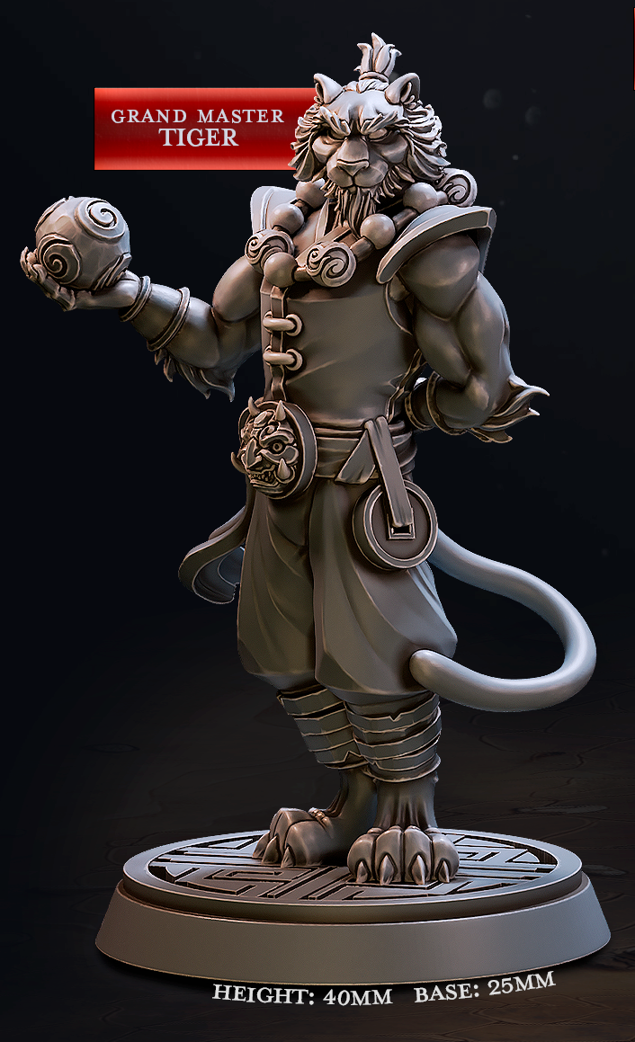 Zen Master Monks – Tabaxi, Goblin, and Dragonborn Martial Master Miniatures