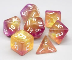 Always Go Pink-Purple/Yellow 7-Dice Set RPG DND