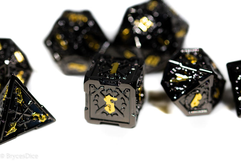 Black w/Gold Numbering Sword Strengthened Metal 7-Dice Set