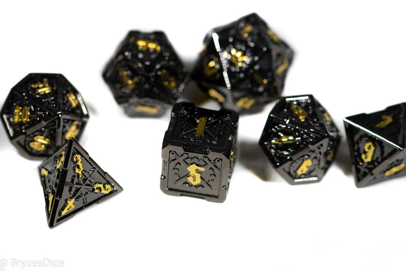Black w/Gold Numbering Sword Strengthened Metal 7-Dice Set