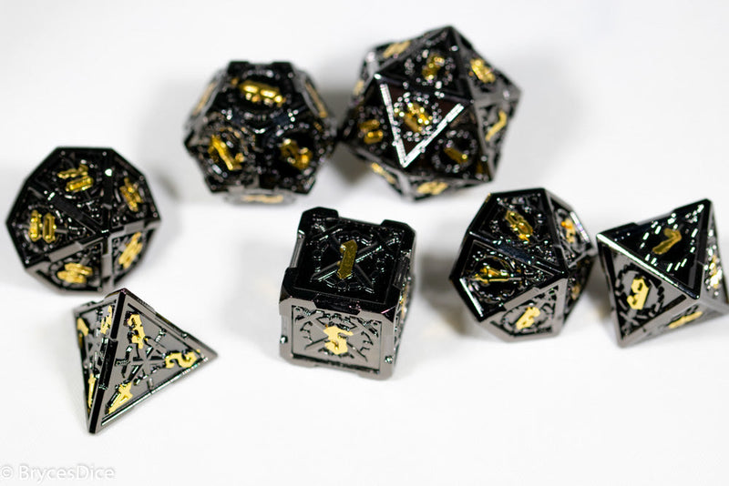 Black w/Gold Numbering Sword Strengthened Metal 7-Dice Set