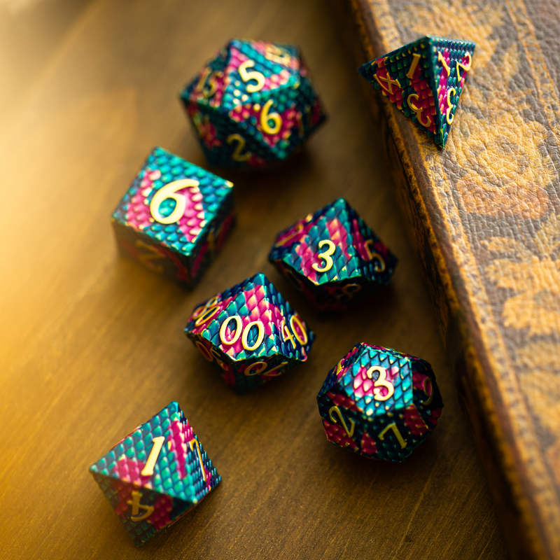 Dragon Scales Purple/Blue Metal DND Dice Set