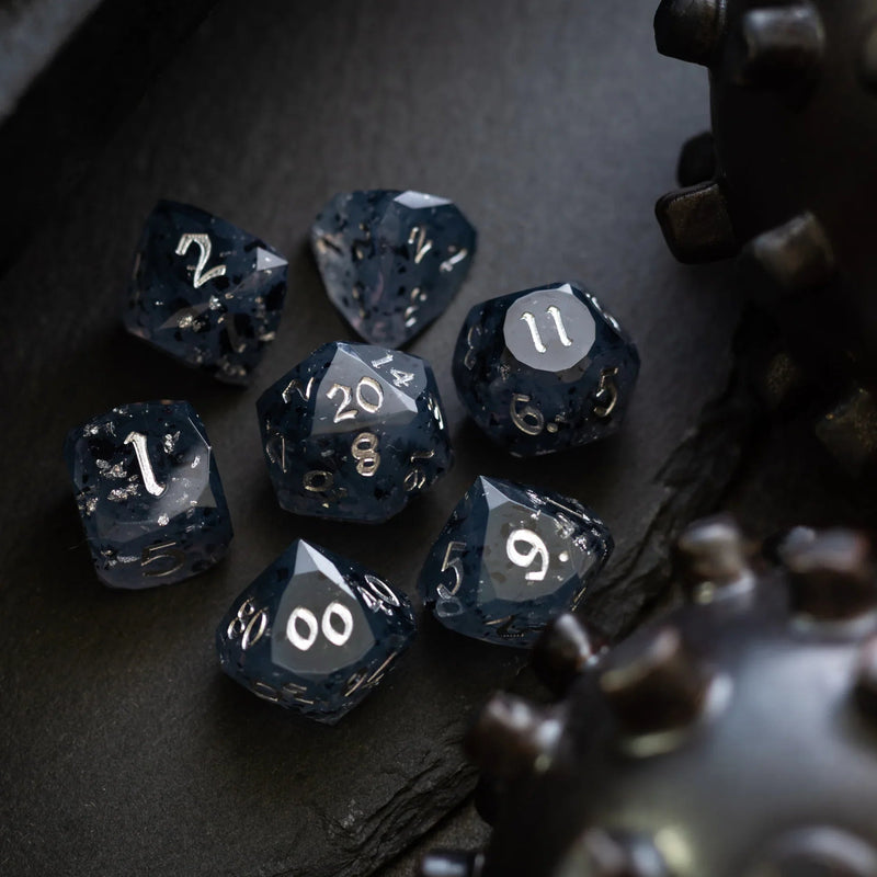 Dwarf Cut Smoky Midnight Handmade Resin DND Dice Set
