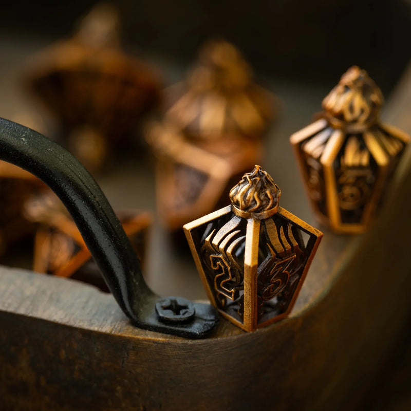 Eternal Flame Copper Hollow Metal DND Dice Set