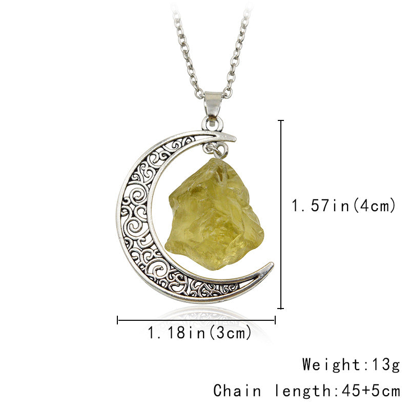 Amethyst Gold Metal Crescent Moon Necklace Pendant