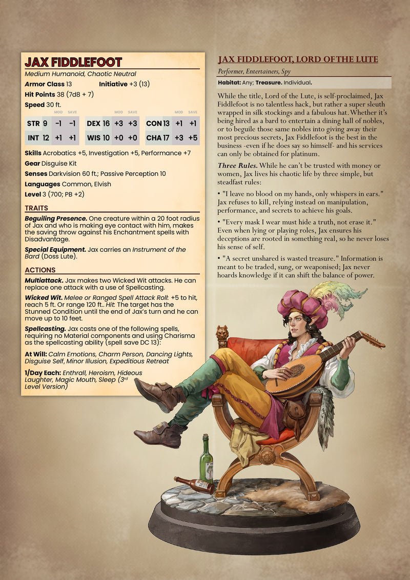 Jax Fiddlefoot, Elf Bard – Lord of the Lute Miniature & Bust