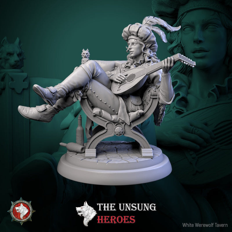 Jax Fiddlefoot, Elf Bard – Lord of the Lute Miniature & Bust