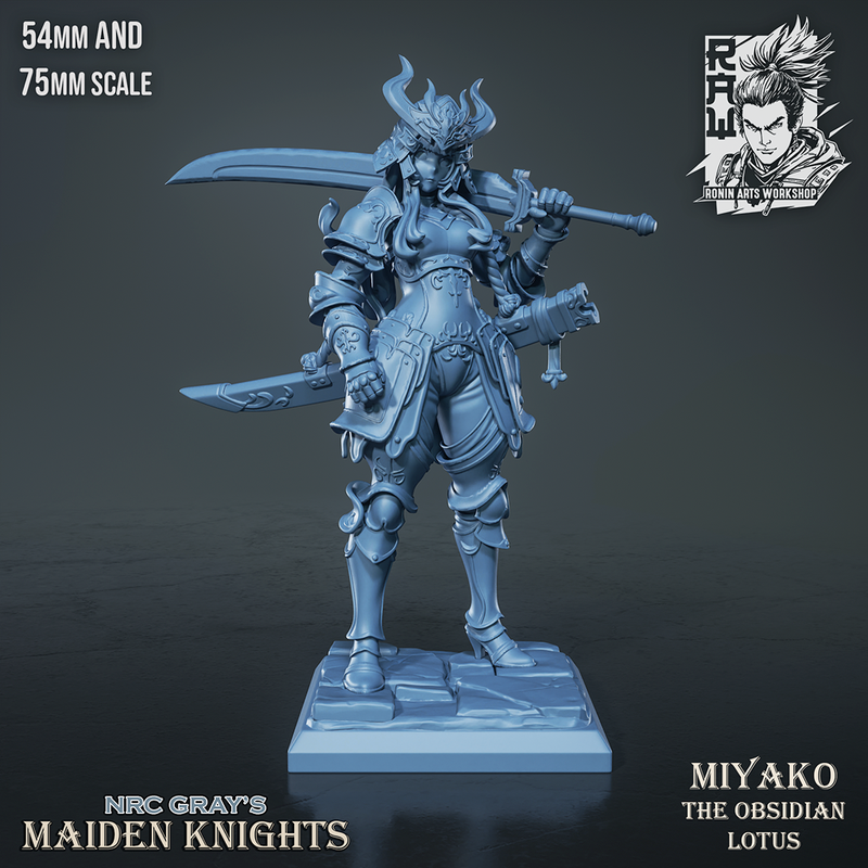 Miyako the Obsidian Lotus - Maiden Knights - 54mm & 75mm Fantasy Miniature