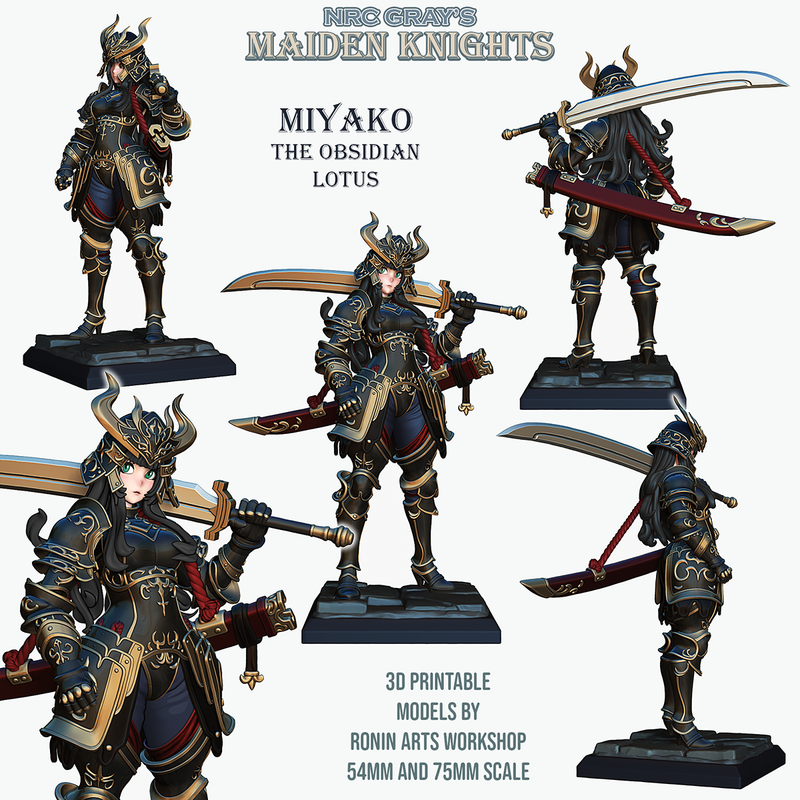 Miyako the Obsidian Lotus - Maiden Knights - 54mm & 75mm Fantasy Miniature