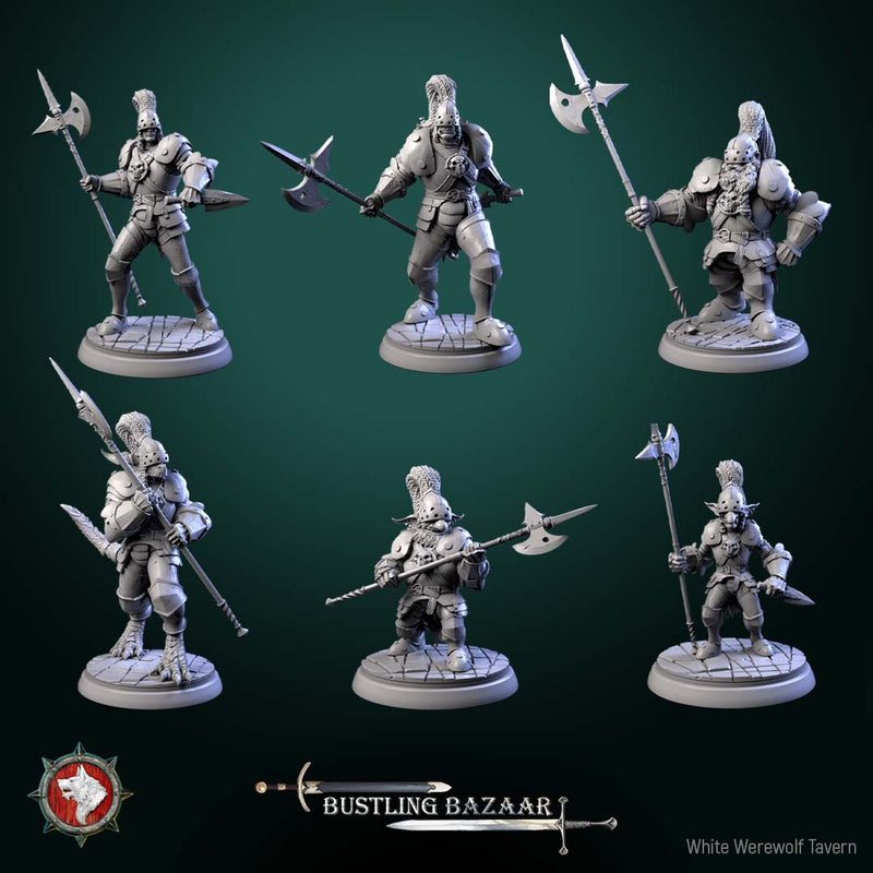 Market Guards – Fantasy NPC Miniatures – Mixed Races – Bustling Bazaar