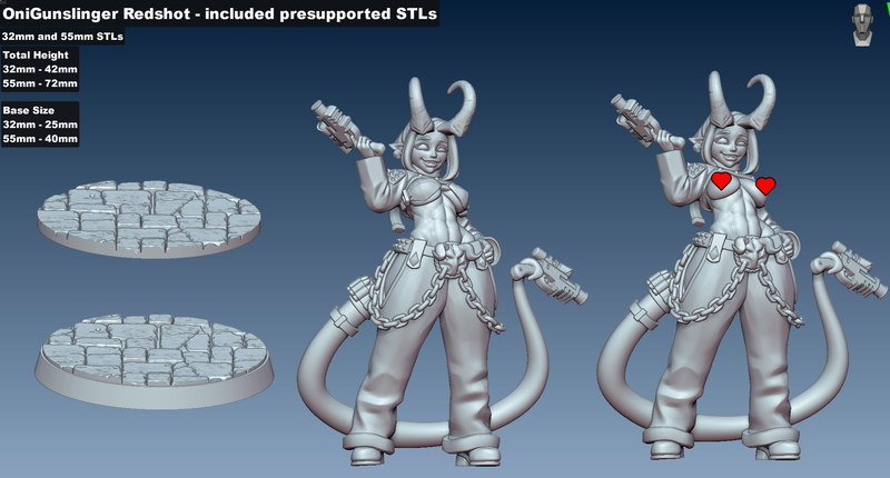 Redshot - Oni Gunslinger Miniature – Tiefling with Pistols (32mm & 55mm, SFW/NSFW)