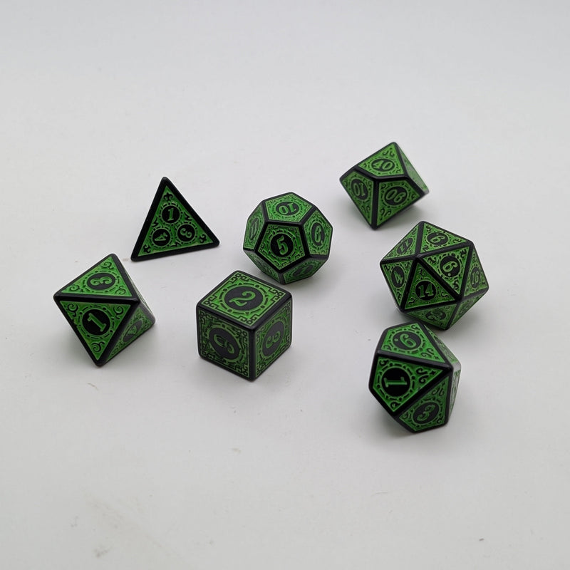 Magic Flame (Green) - "Enchanted Ent" - 7 Piece DnD Dice Set | Acrylic RPG Gaming Dice