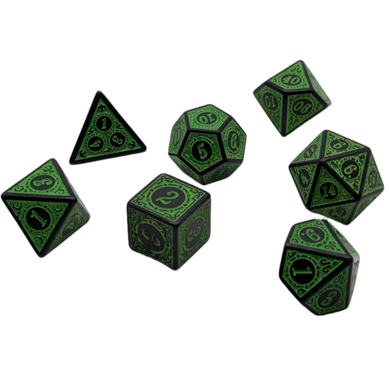 Magic Flame (Green) - "Enchanted Ent" - 7 Piece DnD Dice Set | Acrylic RPG Gaming Dice