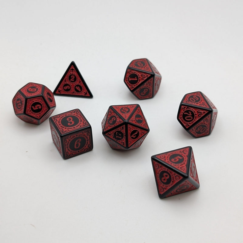 Magic Flame (Red) - "Enchanted Demon" - 7 Piece DnD Dice Set | Acrylic RPG Gaming Dice