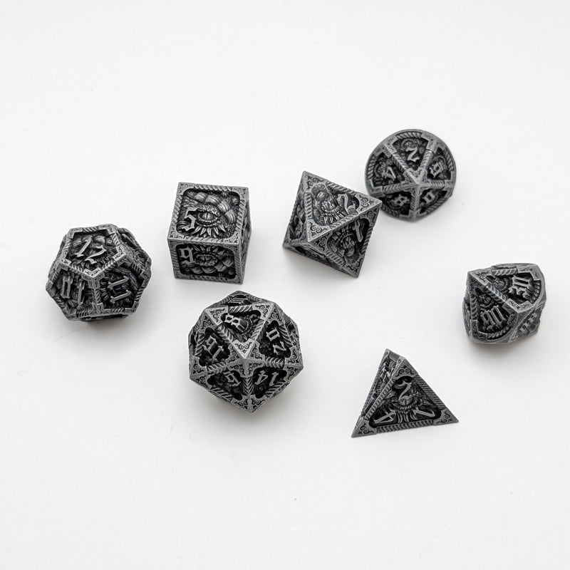 Ancient Call "Elder Scroll" - 7 Piece DnD Dice Set | Metal RPG Gaming Dice