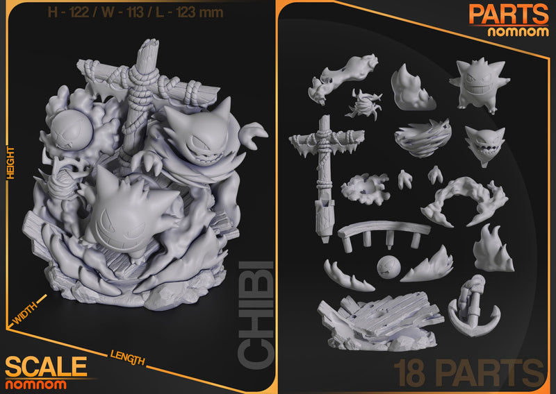 Chibi Ghosts Diorama - Pocket Monsters