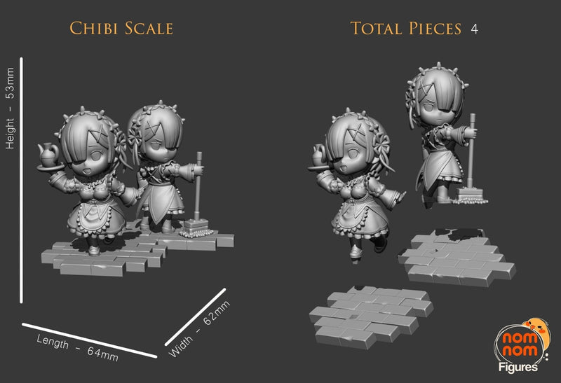 Chibi Rem & Ram - Re:Zero - 75mm, 1:10 Scale