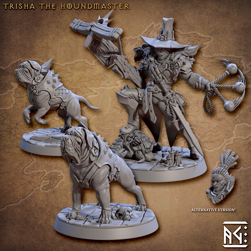 Trisha the Houndmaster – Ranger Miniature with War Dogs