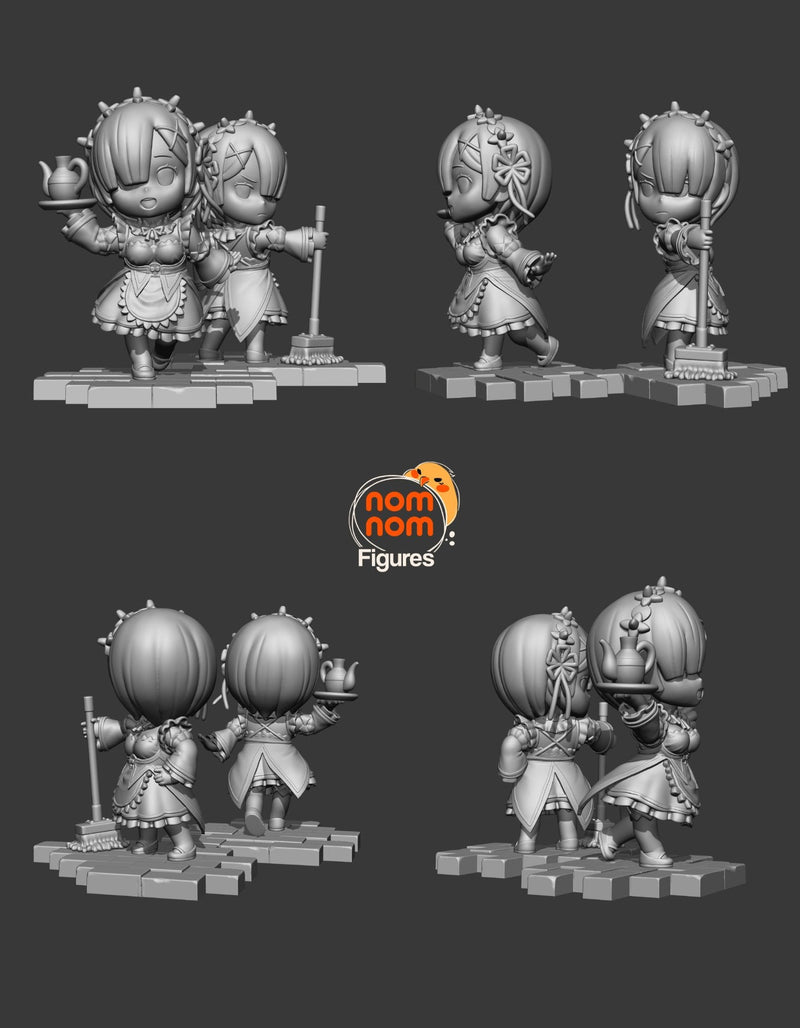 Chibi Rem & Ram - Re:Zero - 75mm, 1:10 Scale