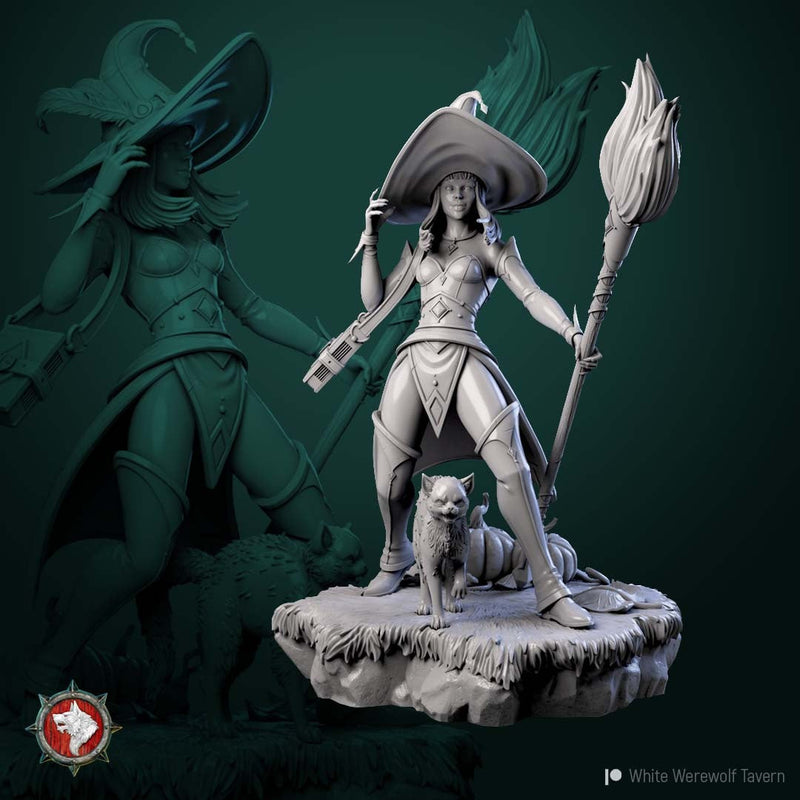 Witch with Cat – Fantasy Miniature – 32mm & 75mm Scale