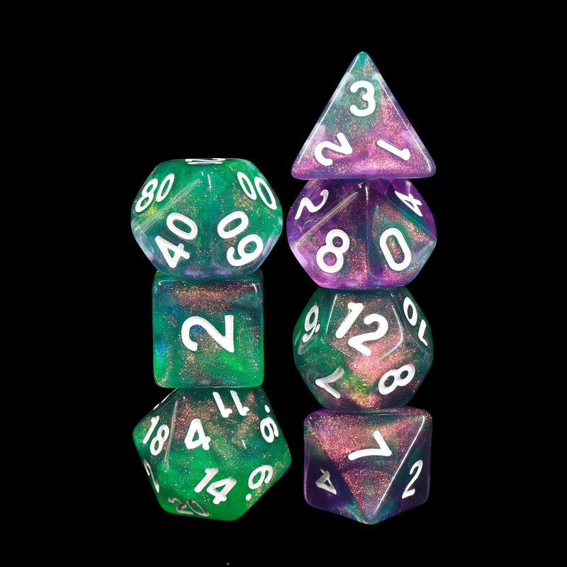 Potions Portion Green/Purple Glitter 7-Dice Set by HendgaDice