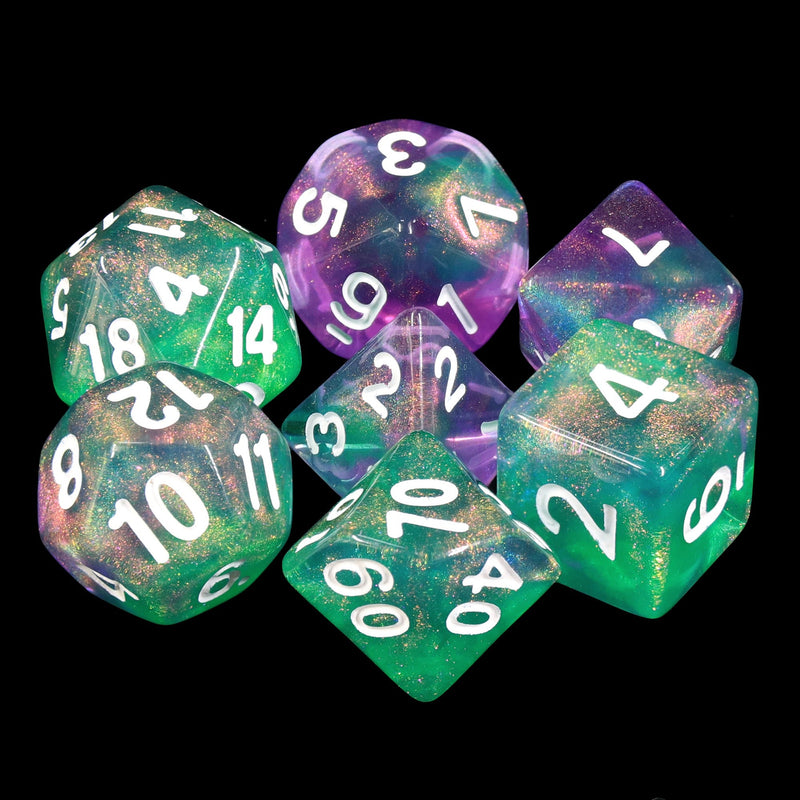 Potions Portion Green/Purple Glitter 7-Dice Set by HendgaDice