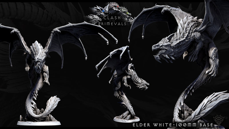 Elder White Dragon Miniature - Clash of the Primevals