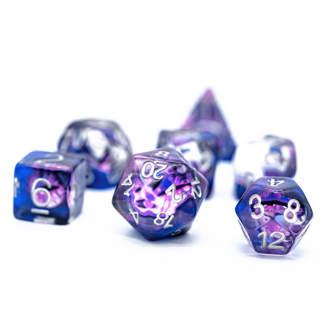Purple Demon Eye Dragon Eye Dice 7-Dice Set Resin Dungeons and Dragons Dice