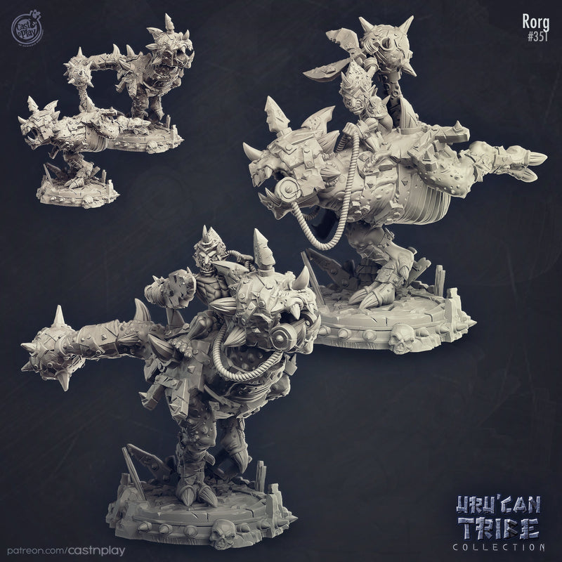 Rorg the Goblin Warlord on Warforged Dinosaur Mount Miniature